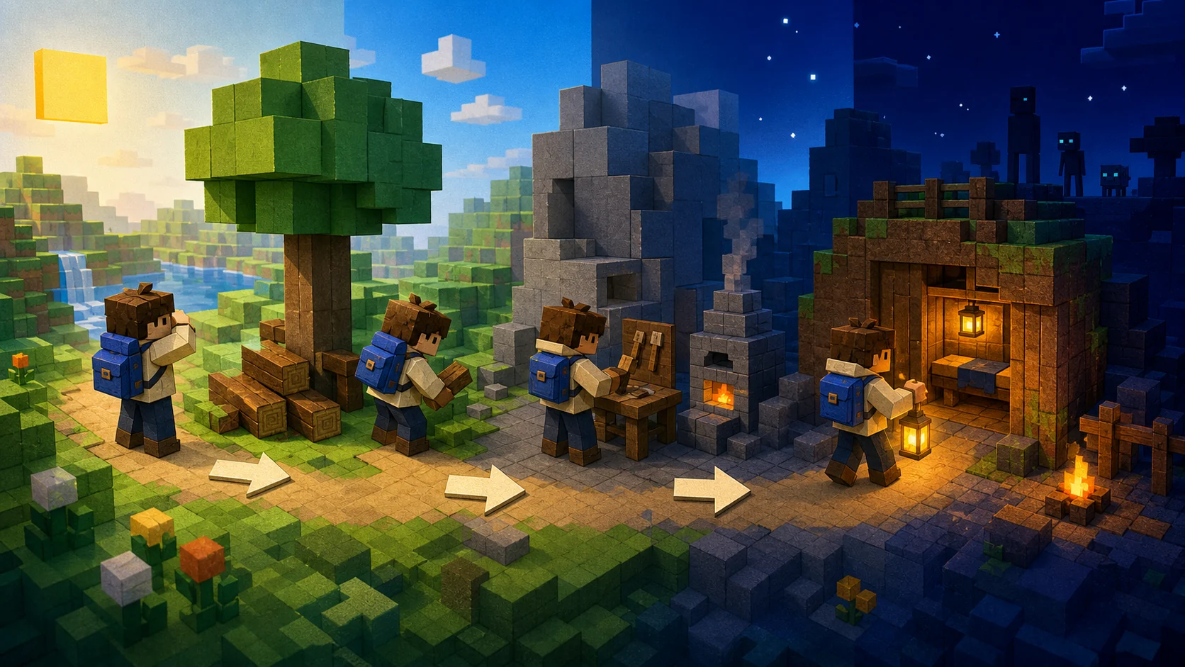 Как пережить первую ночь в Minecraft: пошаговый гайд для новичка Обложка статьи «Как пережить первую ночь в Minecraft: пошаговый гайд для новичка»